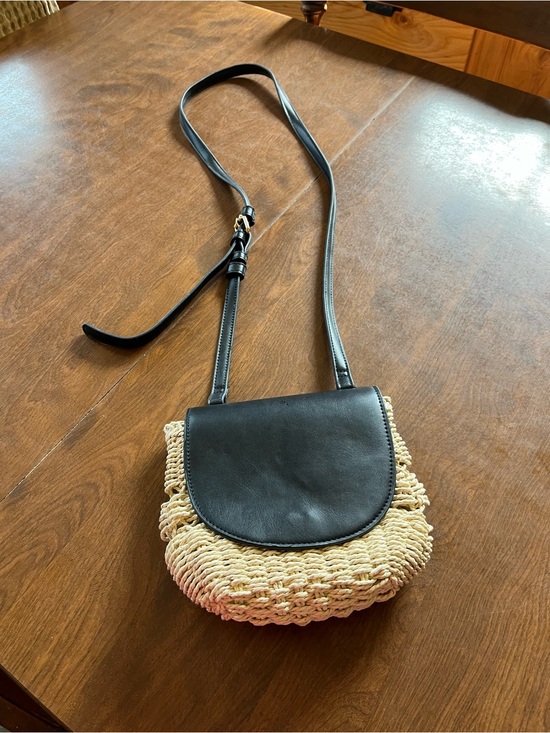 a new day Handbags - a new day Black and Natural Woven Crossbody Bag